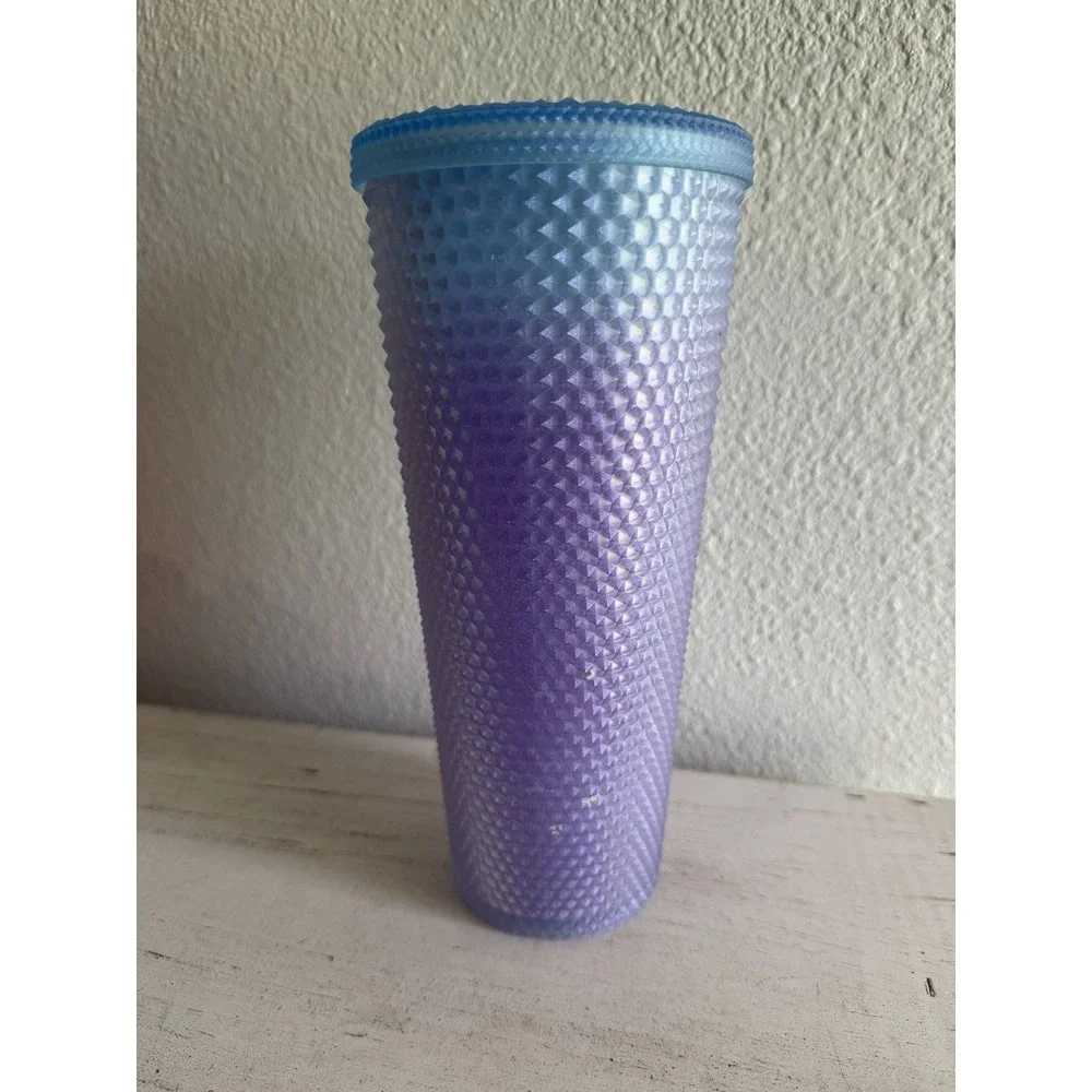 New Starbucks Studded Blue Purple Lilac Ombre Cold Cup‎ Tumbler 24oz-no Straw